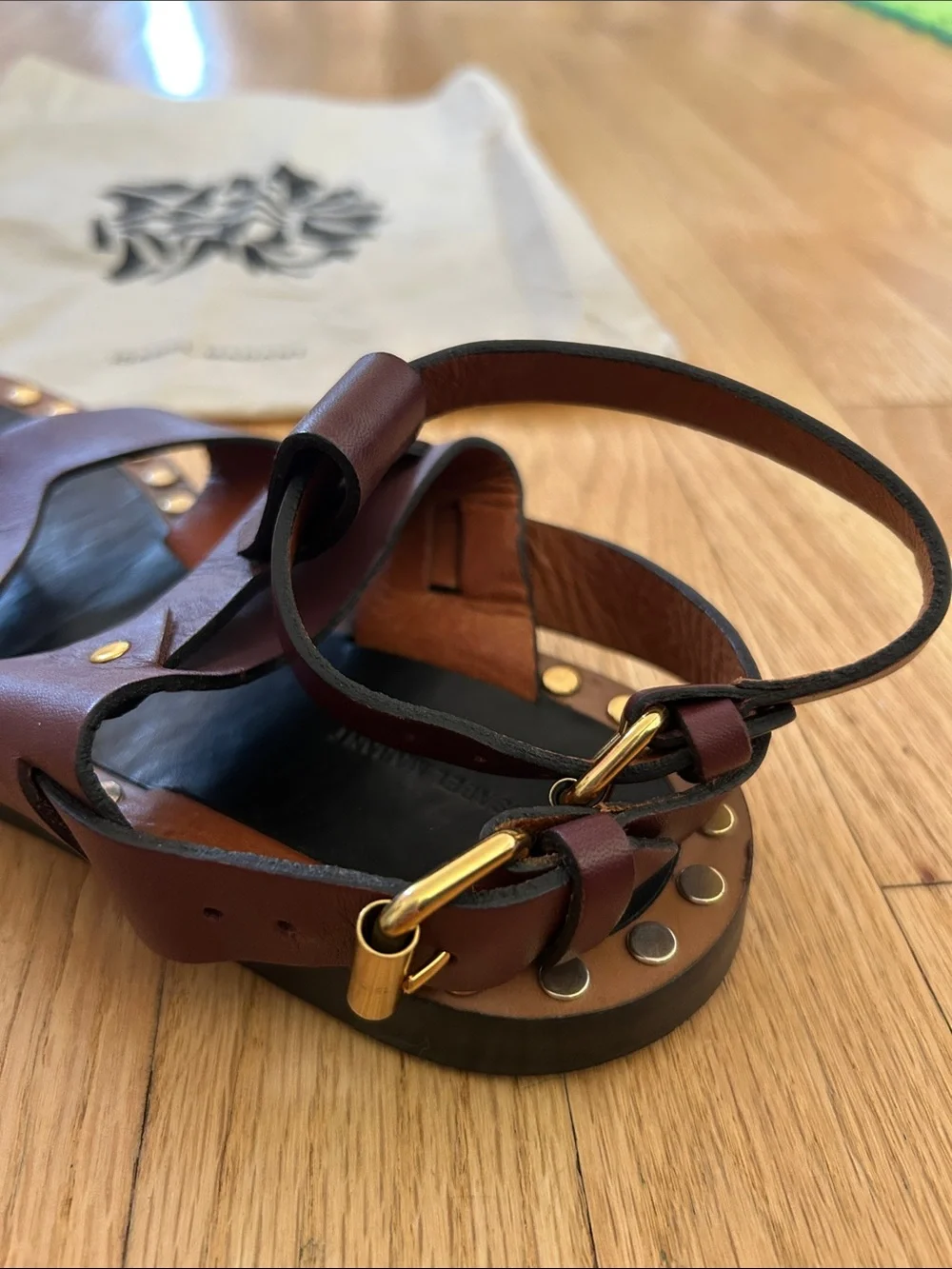 Isabel Marant Brown and Black Studded Leather Sandals